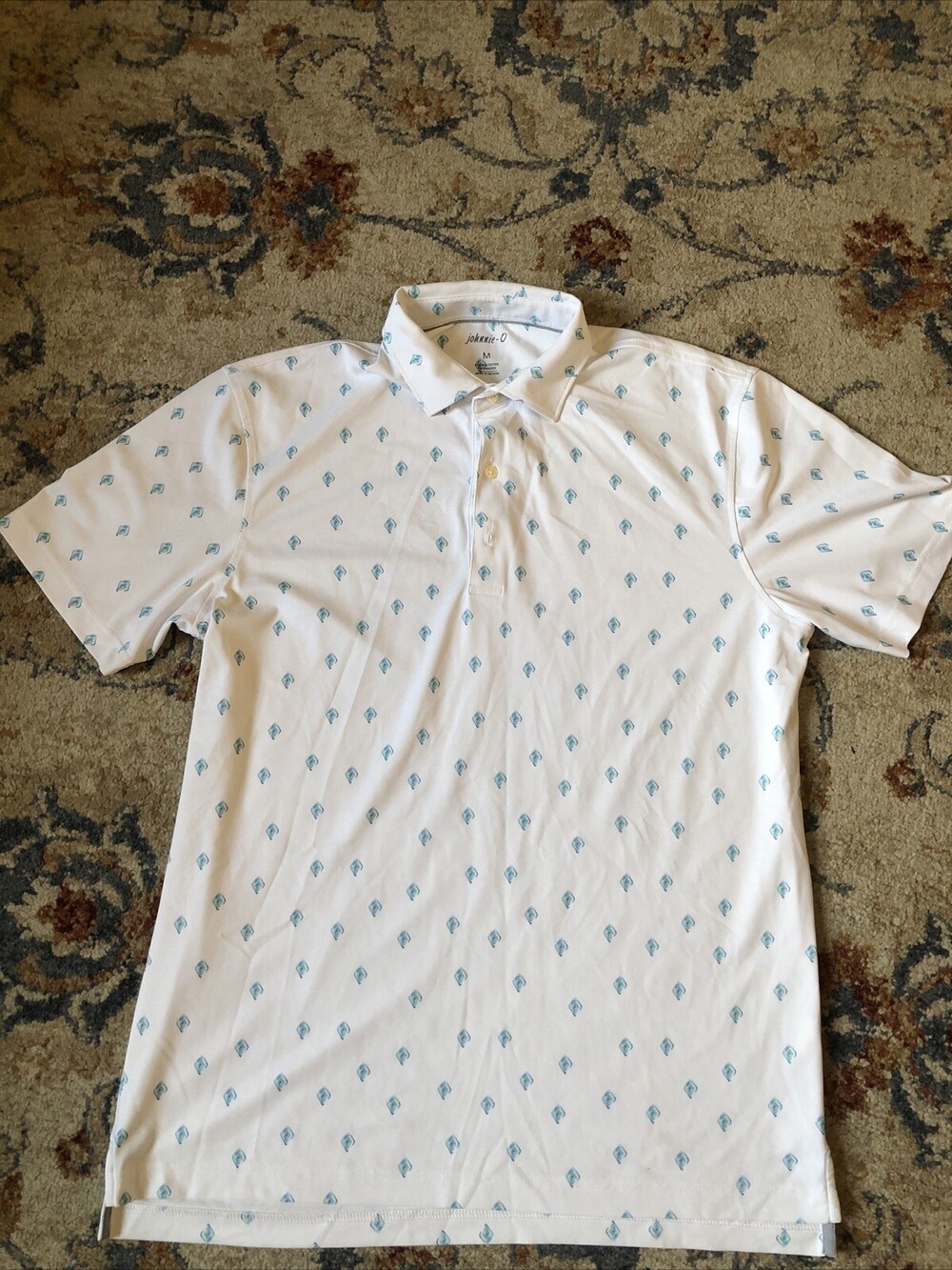 Johnnie O Prep-Formance Geometric Diamond Print Golf Polo Shirt White Medium
